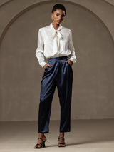 [Tummansininen] SilkSilky-FI 19Momme Womens Pants 001