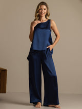 [Tummansininen] SilkSilky-FI Sleeveless Scoop Neck Naisten Pyjamat 006