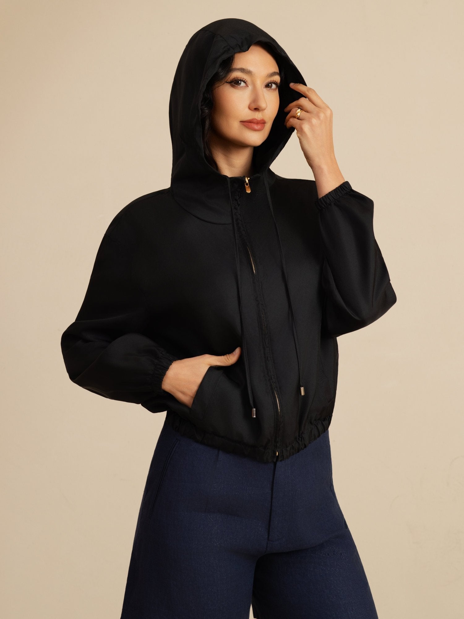 [Musta] SilkSilky-FI 18Momme Pitkähihainen Pystykaulus Naisten Päällysvaatteet 005