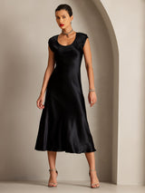 [Musta] SilkSilky-FI Cap Sleeve Scoop Neck Mekko 006