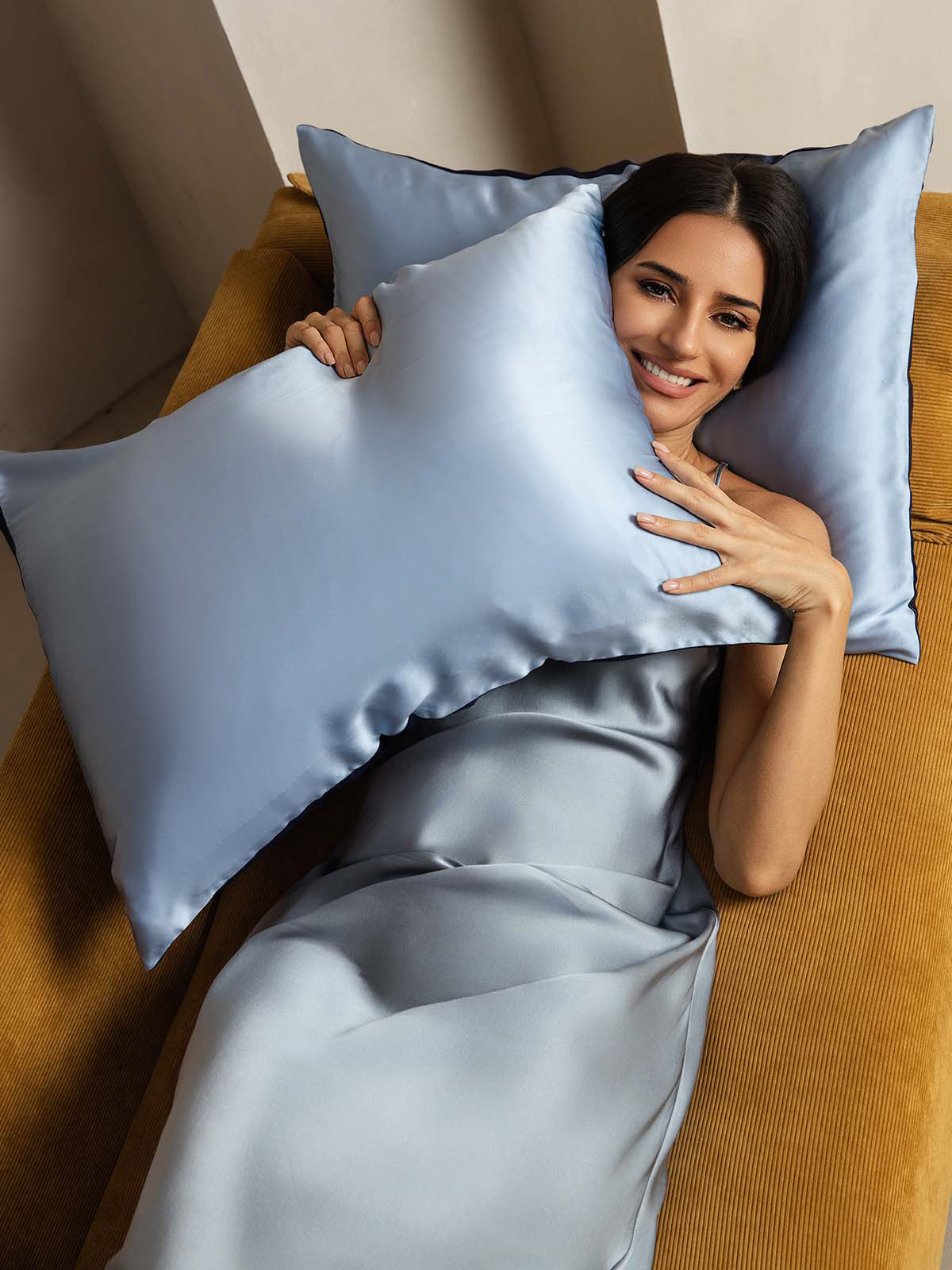 [Tummansininen+Vaaleansininen] SilkSilky-FI 22Momme Pillowcase 004