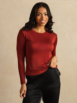 [Poltettu Tiili] SilkSilky-FI Long Sleeve Crew Neck Naisten T-paita 003