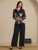 [Musta] SilkSilky-FI Long Sleeve Lapel Collar Naisten paita 008