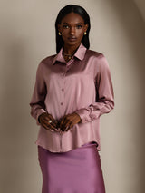 [Vaalean Mauve] SilkSilky-FI Long Sleeve Lapel Collar Naisten paita 005
