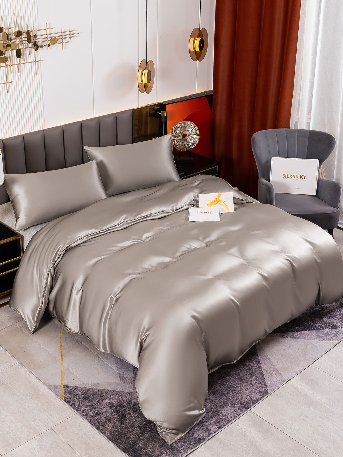 [Harmaa] SilkSilky-FI 19Momme Bedding Set 001