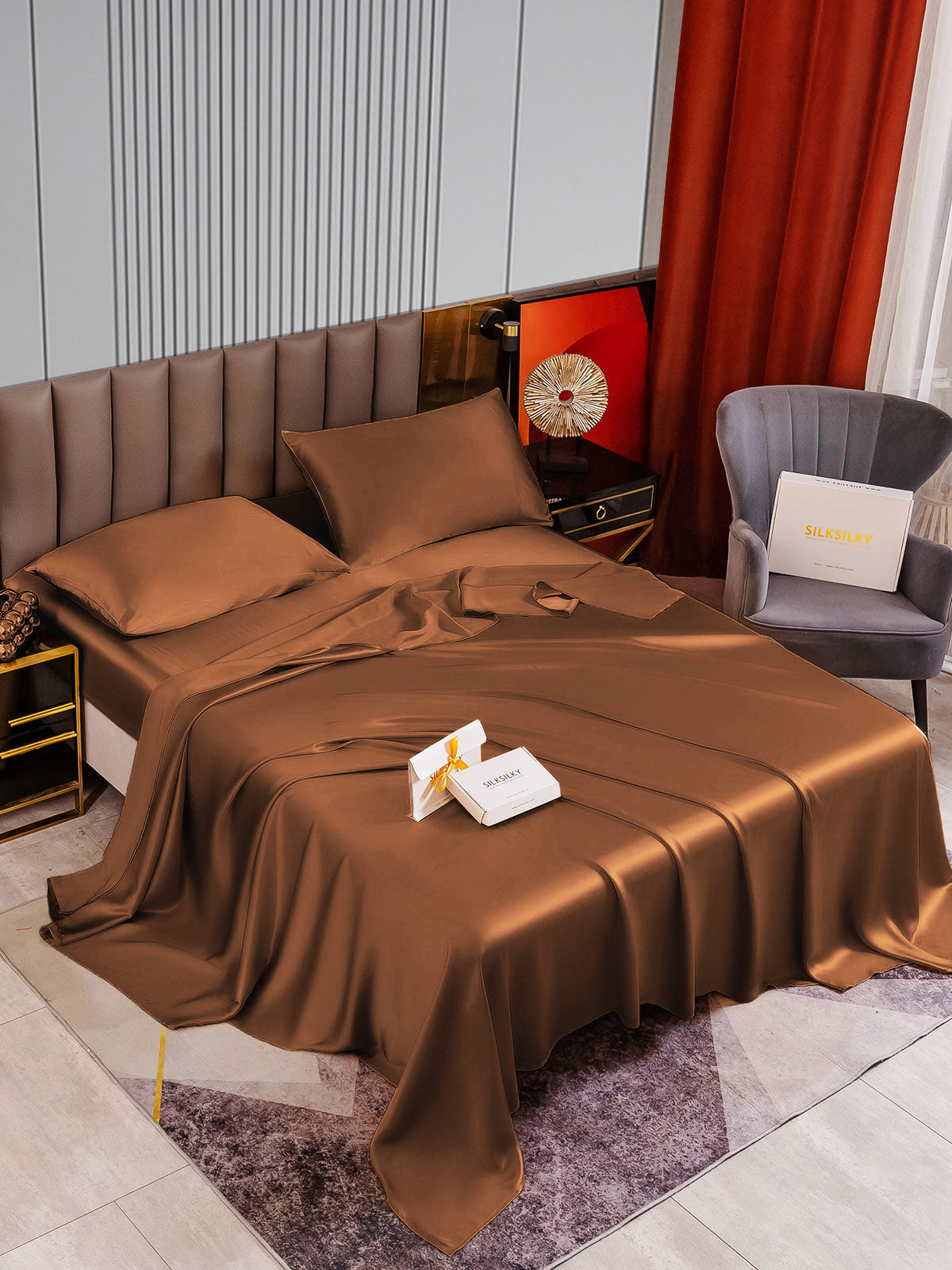 [Kahvi] SilkSilky-FI 22Momme Bedding Set 002
