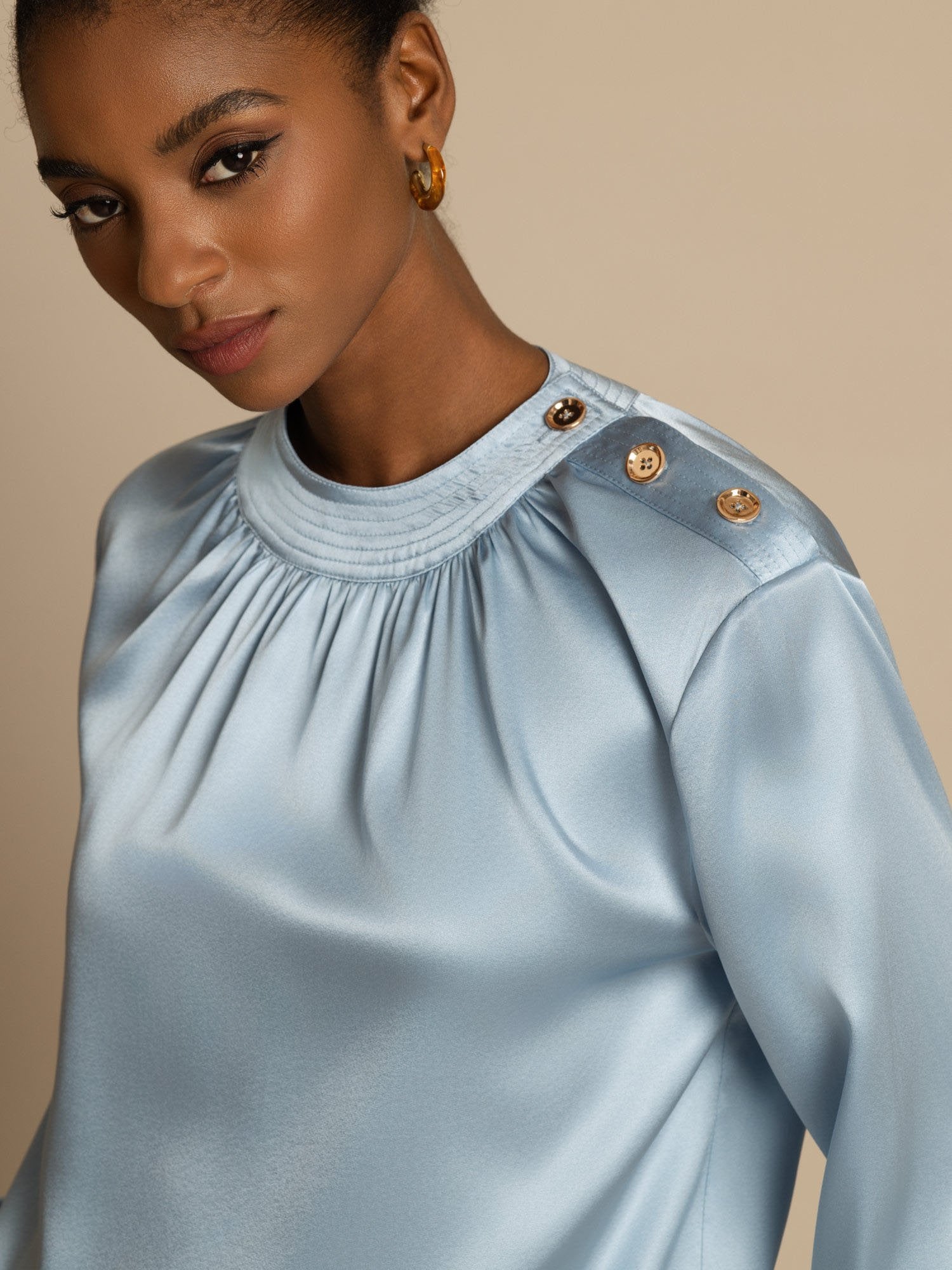 [Harmaansininen] SilkSilky-FI 19Momme Silkki Pitkähihainen Pyöreä Pääntie Pusero 006