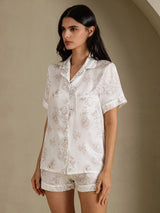 [Kermanväriset Kukat] SilkSilky-FI Short Sleeve Notch Collar Naisten Pyjamat 003