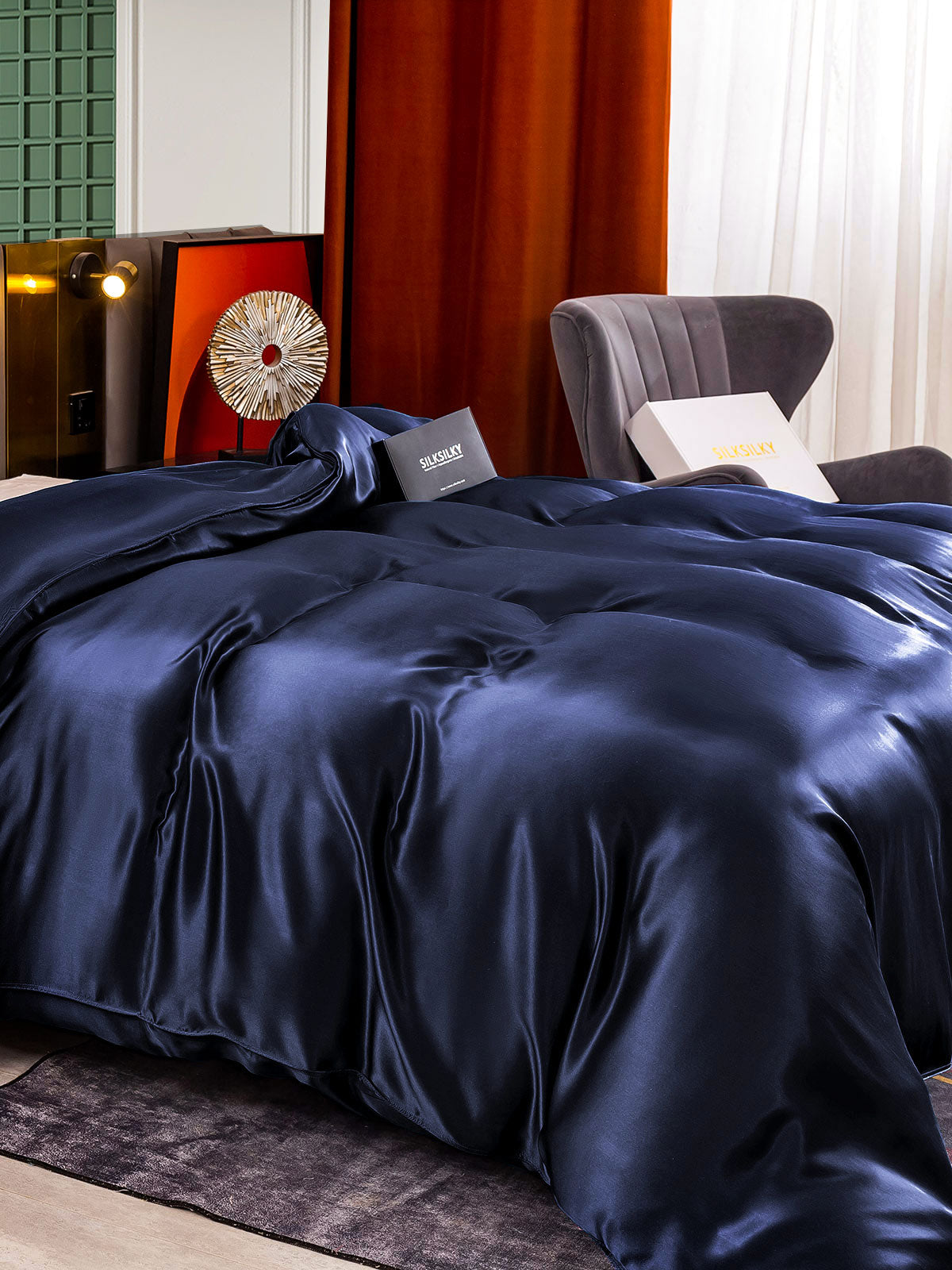 [Tummansininen] SilkSilky-FI 25Momme Duvet Cover 004