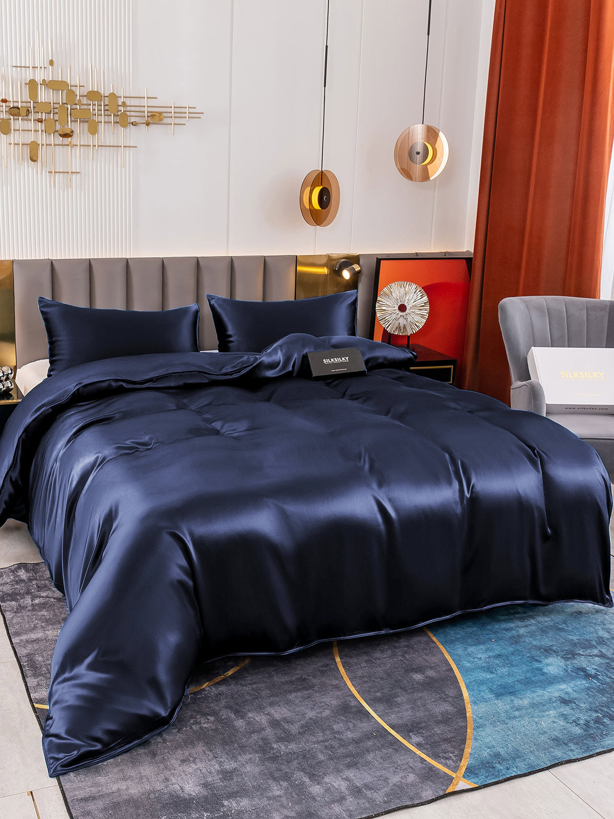 [Tummansininen] SilkSilky-FI 19Momme Bedding Set 004