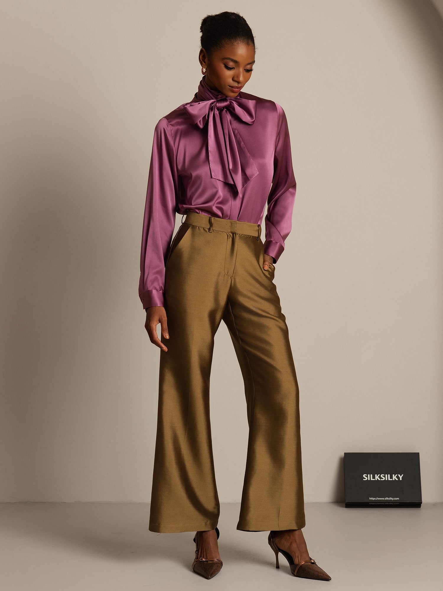 [Pronssi] SilkSilky-FI 32Momme Silk-Wool Blend Womens Pants 003,