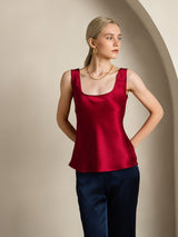 [Viini] SilkSilky-FI 19Momme Hihaton Syvä Pyöreä Pääntie Camisole Top 003