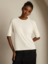 [Beige] SilkSilky-FI Half Sleeve Crew Neck Naisten T-paita 005