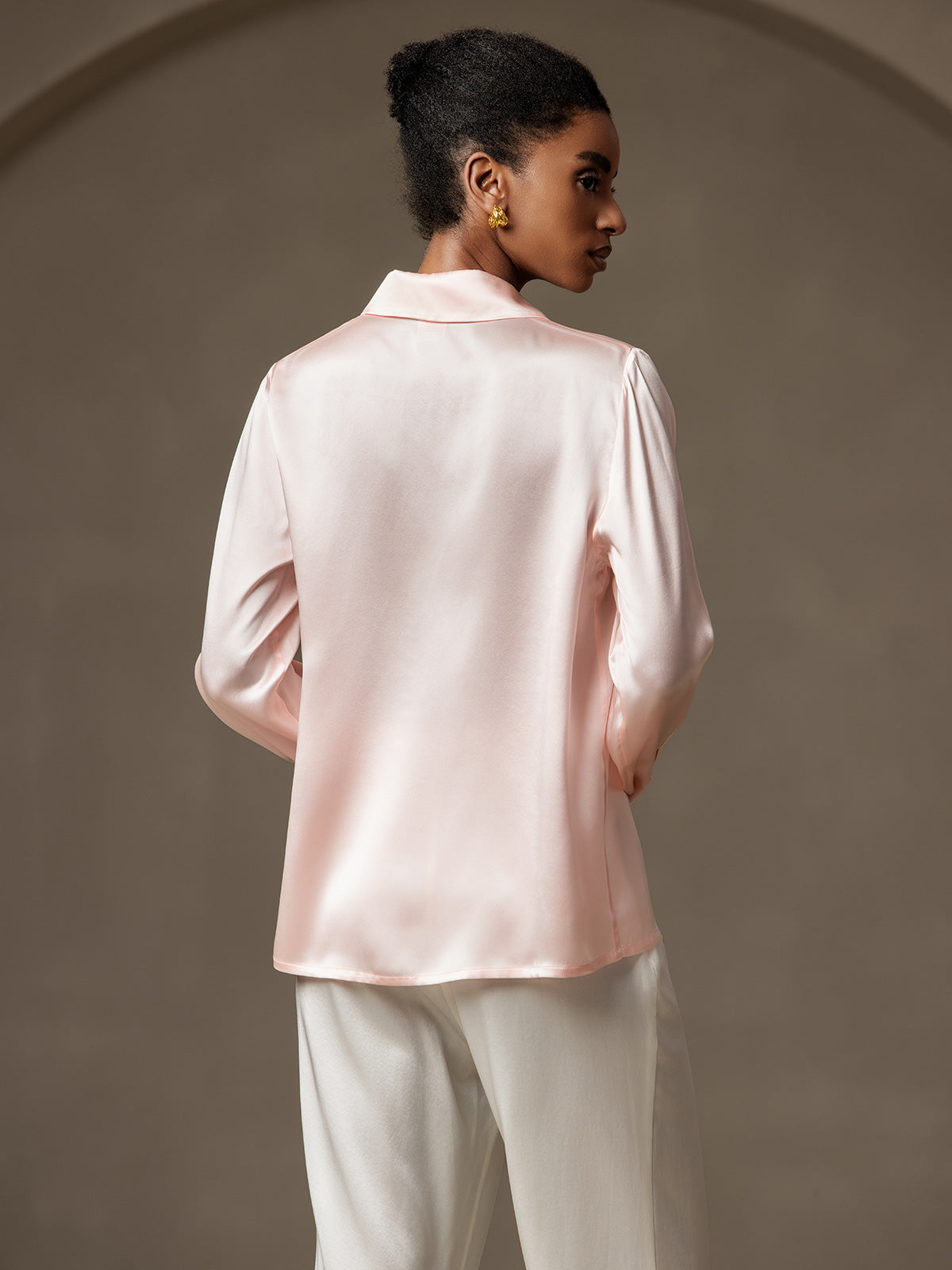 [Pinkki] SilkSilky-FI 19Momme Lapel Collar Naisten paita 002