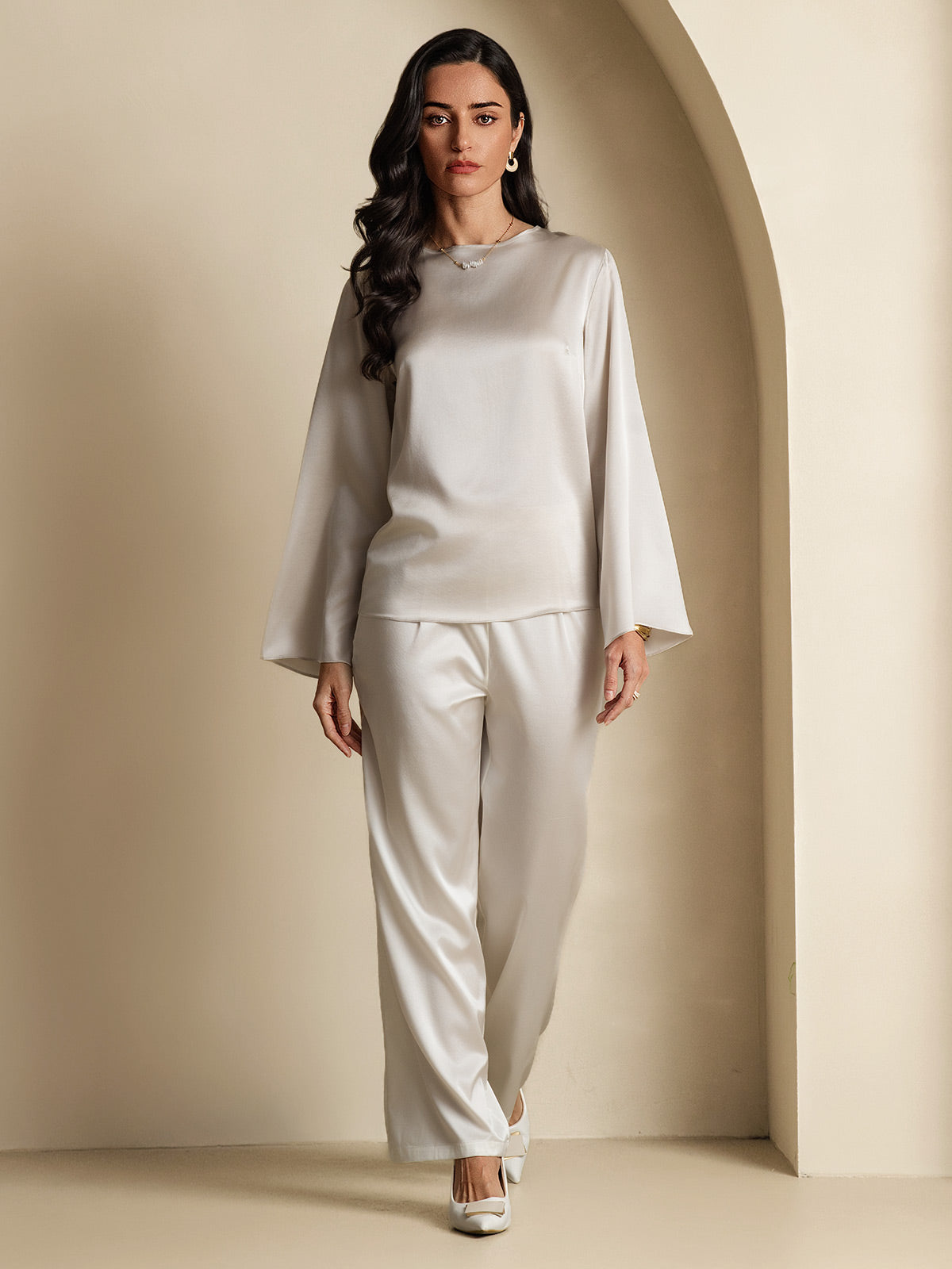 [Vaalean Harmaa] SilkSilky-FI 19Momme Womens T-Shirt 006