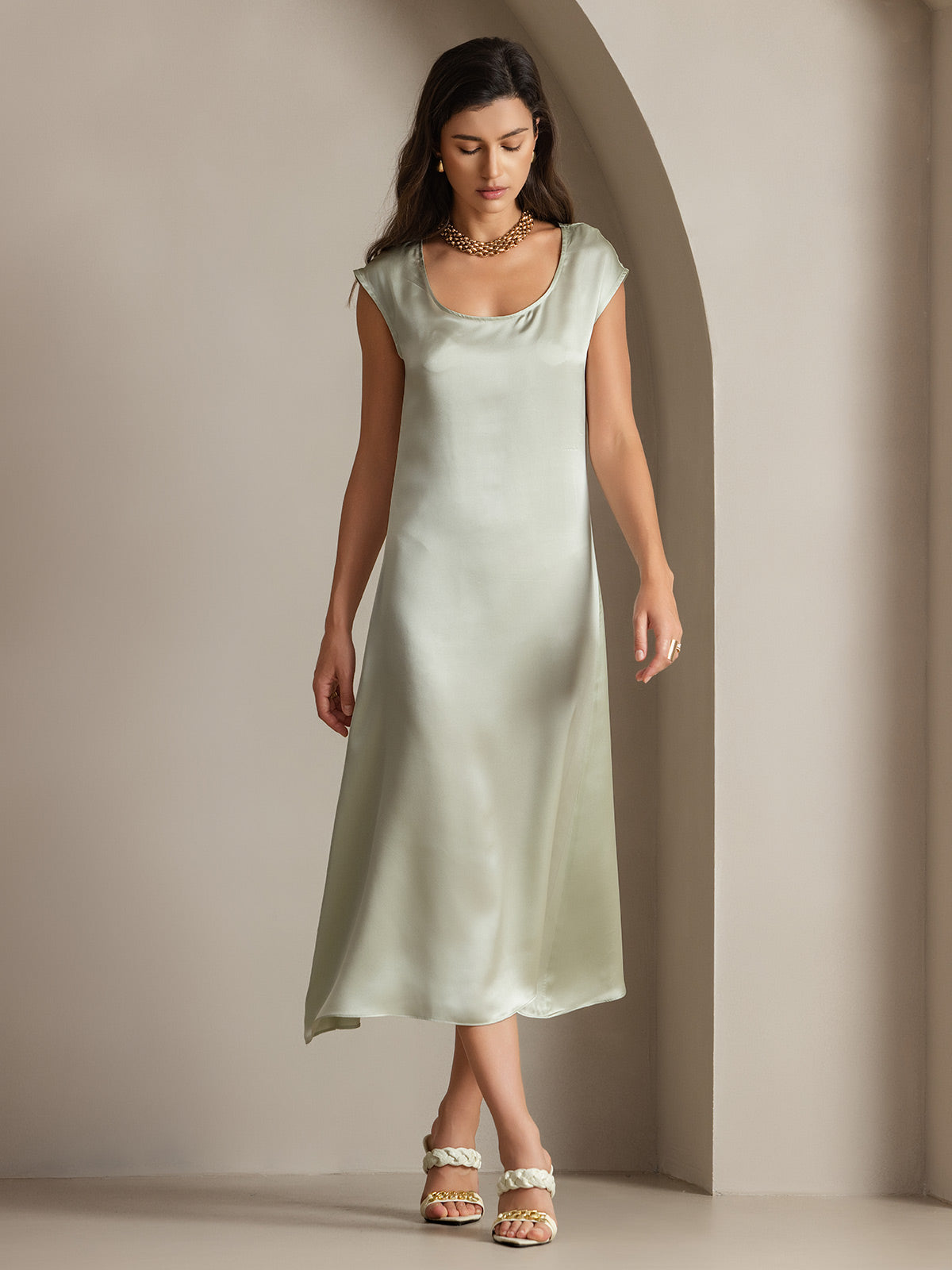[Vaaleanvihreä] SilkSilky-FI 19Momme Dress 002