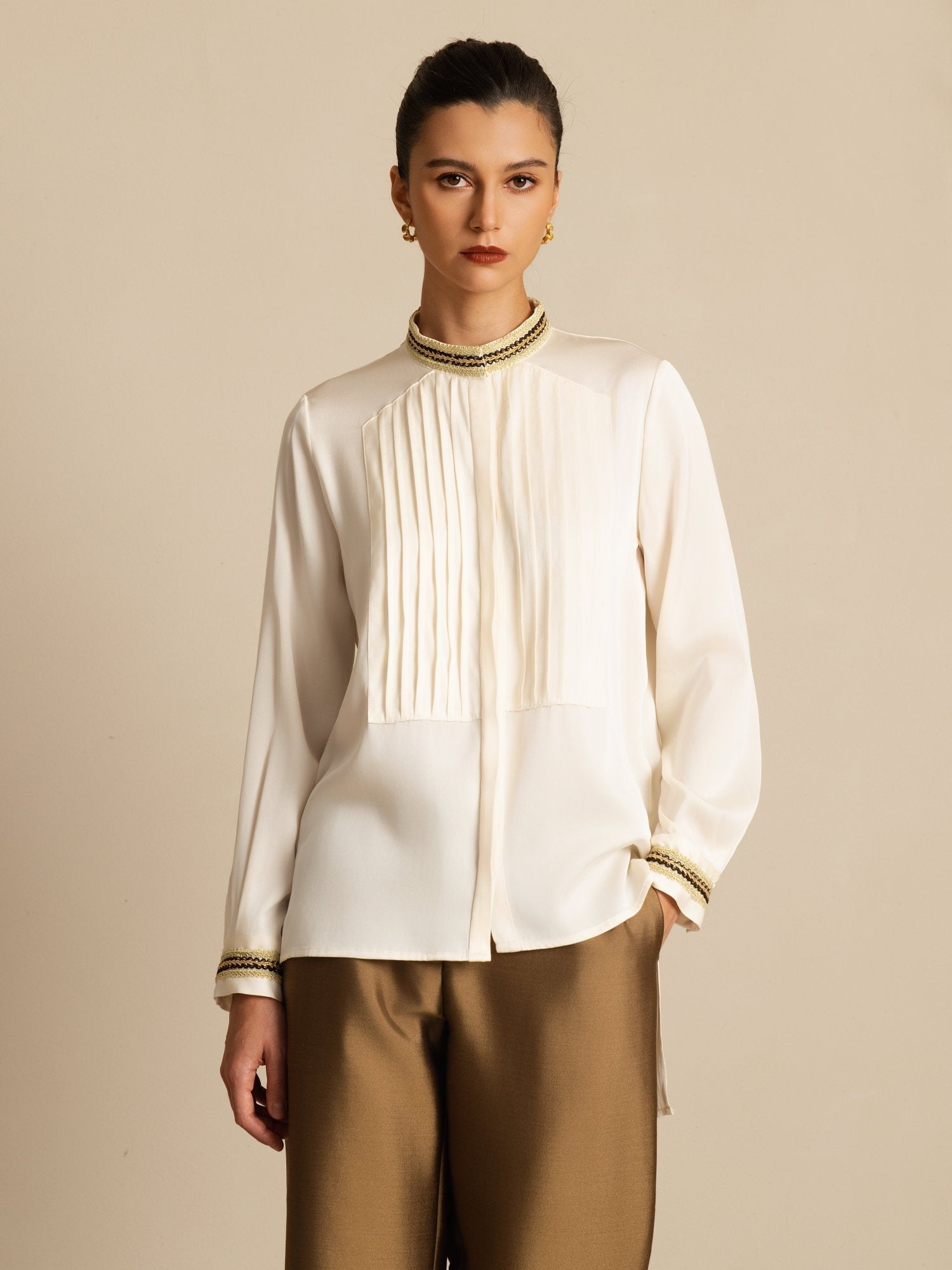 [Merenhelmi] SilkSilky-FI 19Momme Silkki Pitkähihainen Pystykaulus Pusero 001