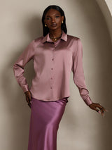 [Vaalean Mauve] SilkSilky-FI Long Sleeve Lapel Collar Naisten paita 003