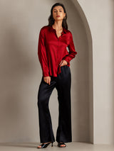 [Punainen] SilkSilky-FI Long Sleeve Lapel Collar Naisten paita 004