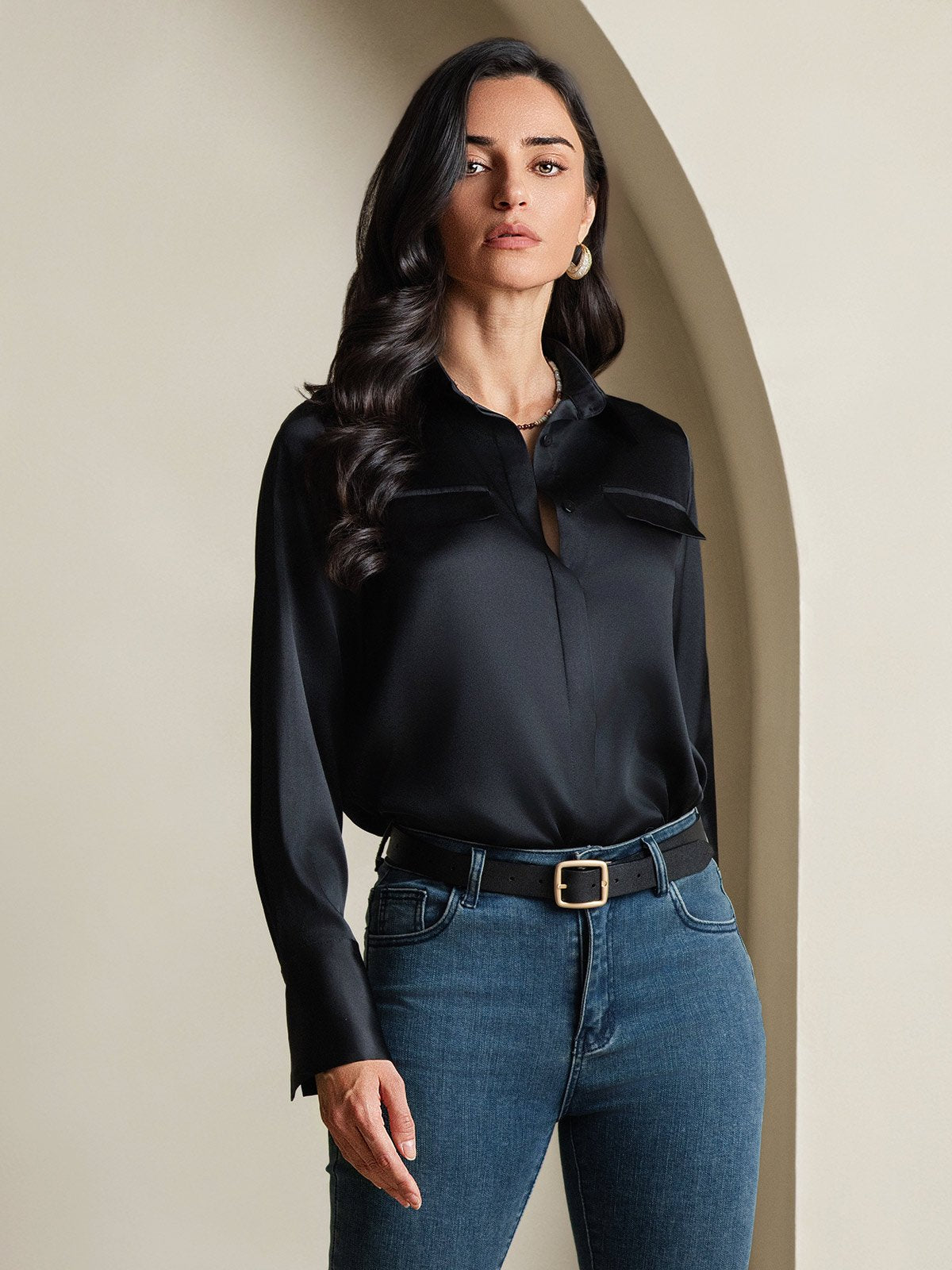 SilkSilky-FI 19Momme Womens Shirt Musta 004