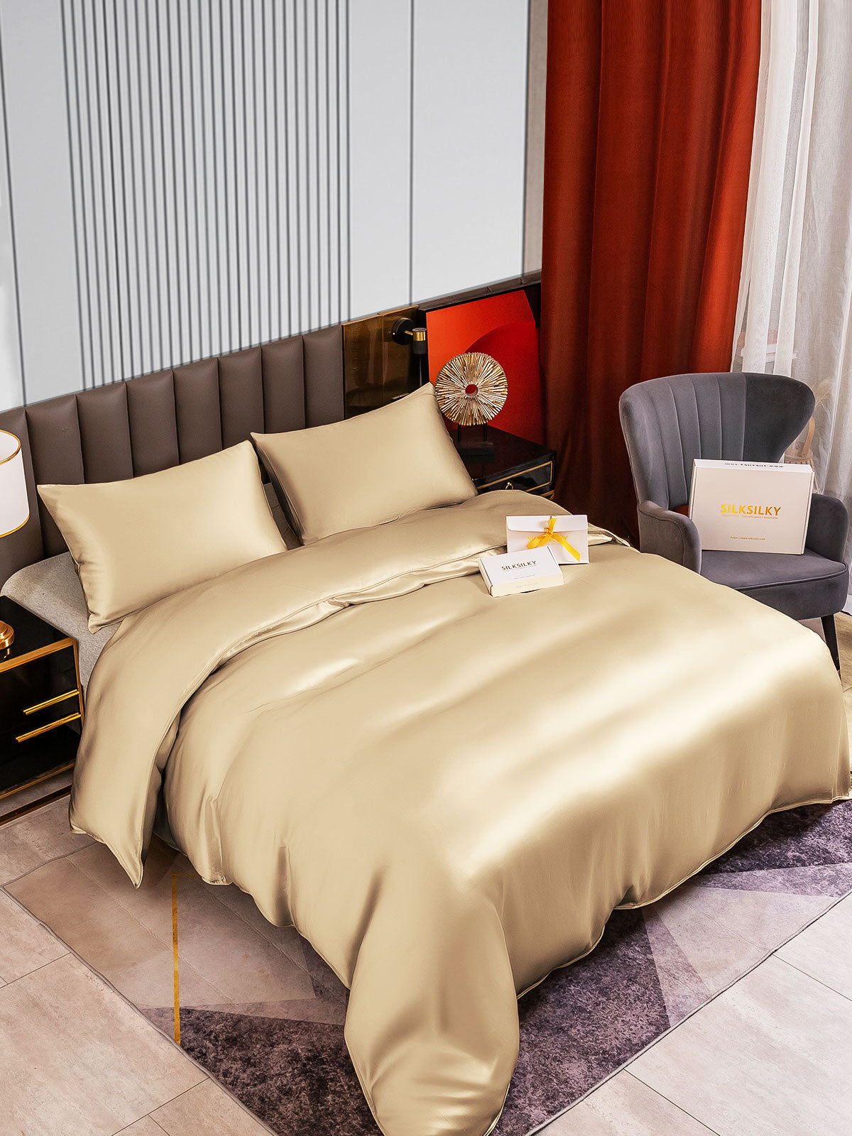 [Beige] SilkSilky-FI 22Momme Bedding Set 002