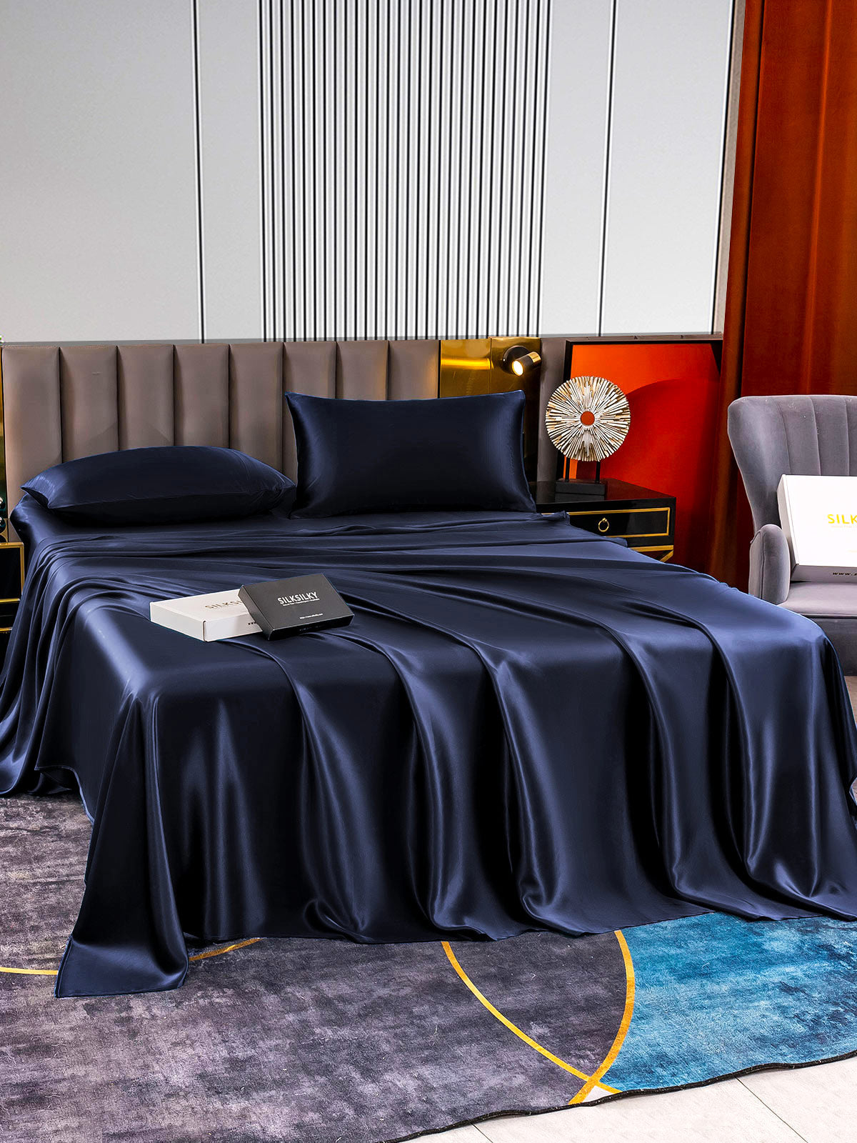[Tummansininen] SilkSilky-FI 22Momme Bedding Set 004
