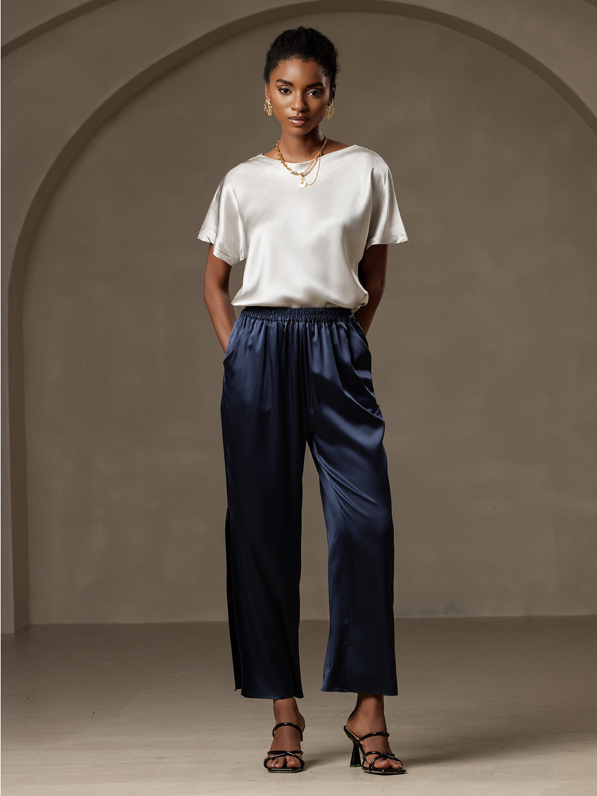 [Vaalean Harmaa] SilkSilky-FI 19Momme Womens T-Shirt 006,