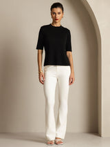 [Musta] SilkSilky-FI Half Sleeve Crew Neck Naisten T-paita 003