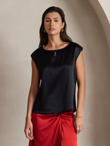 [Musta] SilkSilky-FI Cap Sleeve Round Neck Naisten T-paita 001