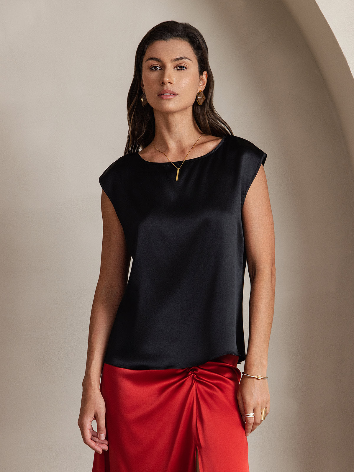 [Musta] SilkSilky-FI 19Momme Womens T-Shirt 001