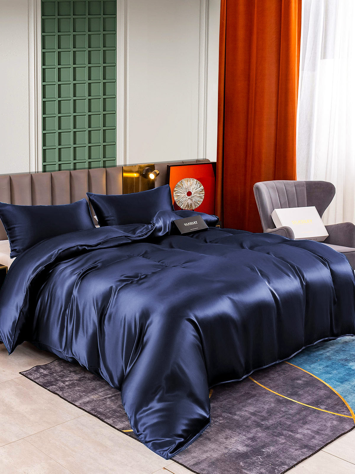 [Tummansininen] SilkSilky-FI 25Momme Bedding Set 001