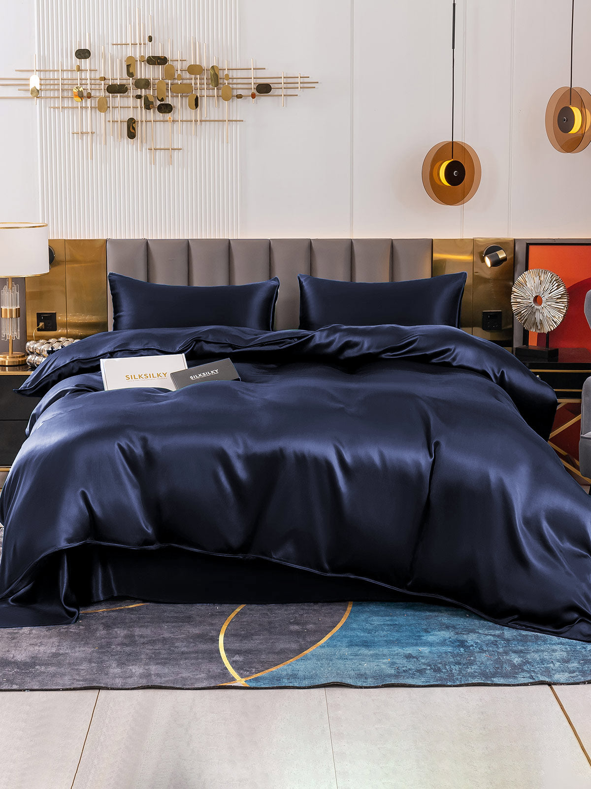 [Tummansininen] SilkSilky-FI 19Momme Bedding Set 002