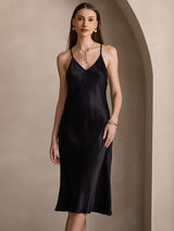 [Musta] SilkSilky-FI Pure Silk Sleeveless V Neck Mekko 003