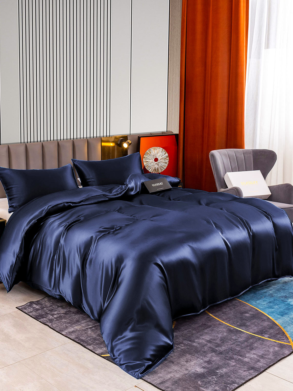 [Tummansininen] SilkSilky-FI 22Momme Bedding Set 002