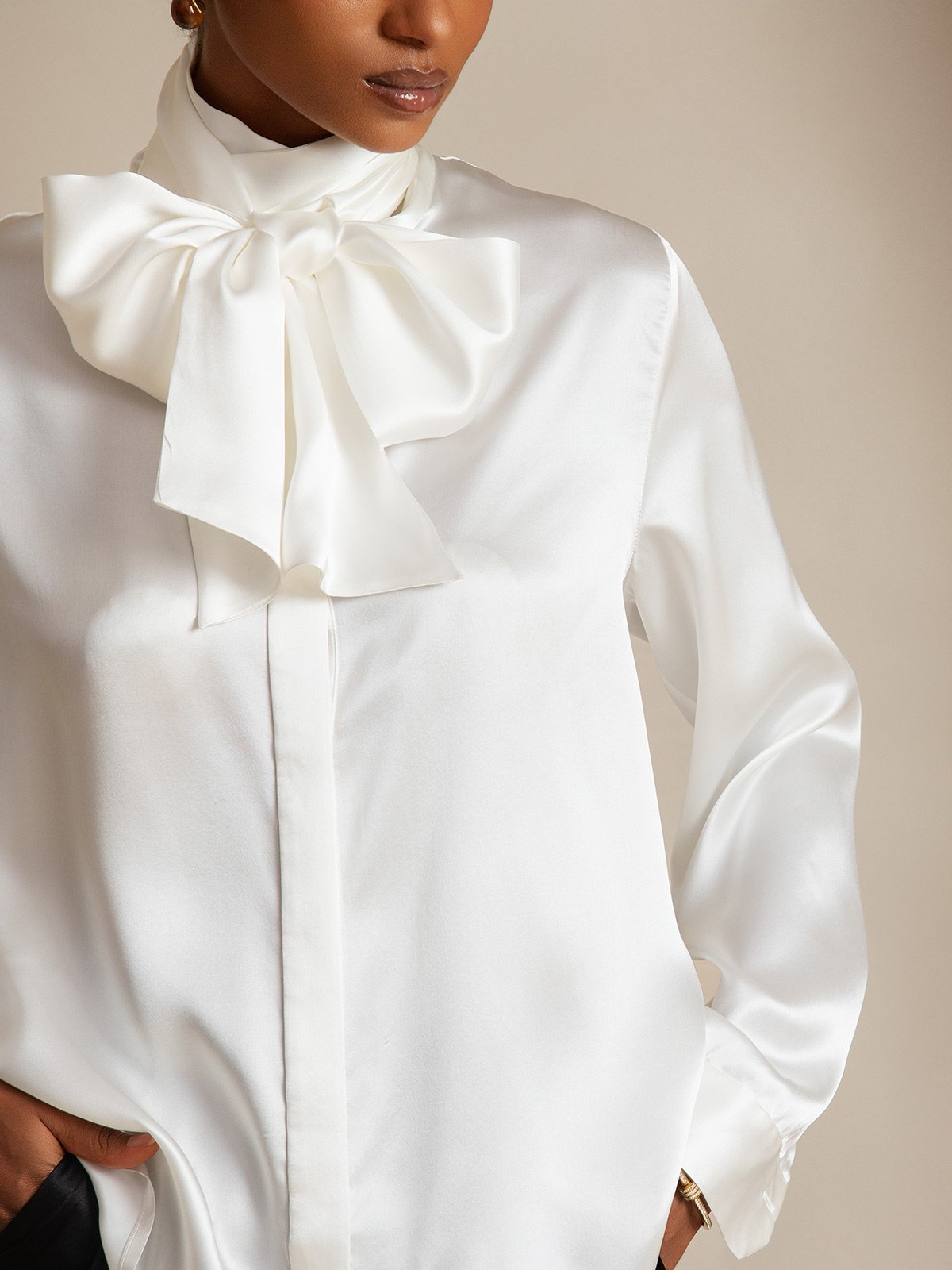 [Valkoinen] SilkSilky-FI 19Momme Womens Shirt 003