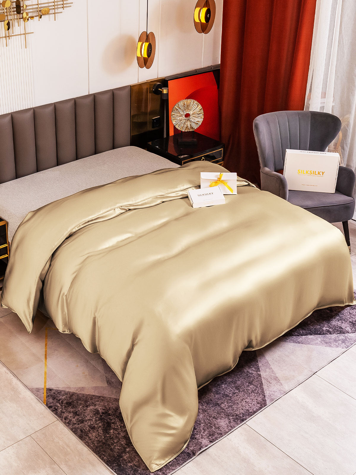 [Beige] SilkSilky-FI 19Momme Duvet Cover 001