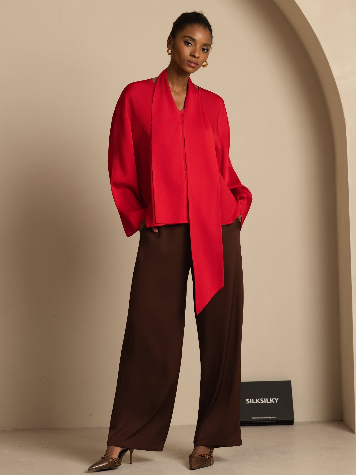 [Viini] SilkSilky-FI 19Momme Silkki Pitkähihainen V Pääntie Pusero 006