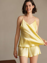 [Vaaleankeltainen] SilkSilky-FI Spaghetti Strap V Neck Camisole Setti 001