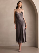 [Tumma Khaki] SilkSilky-FI Spaghetti Strap V Neck Mekko 006
