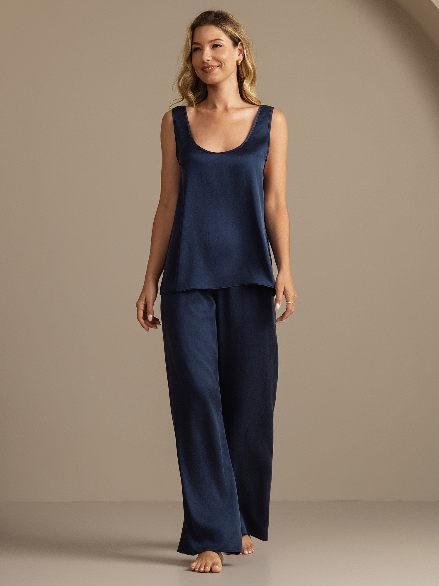 [Tummansininen] SilkSilky-FI 19Momme Womens Pajamas 006,