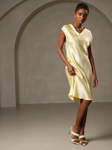[Keltainen] SilkSilky-FI Cap Sleeve V Neck Yöpaita 006