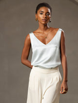 [Vaaleansininen] SilkSilky-FI Sleeveless V Neck Camisole Top 003
