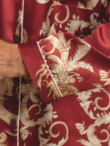 [Viininpunainen Lohikäärme] SilkSilky-FI Long Sleeve Notkokaulus Miesten Pyjamat 006