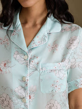 [Taivaansiniset Kukat] SilkSilky-FI Short Sleeve Notch Collar Naisten Pyjamat 005