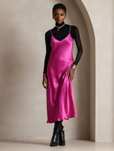 [Ruusunpunainen] SilkSilky-FI Spaghetti Strap V Neck Mekko 004