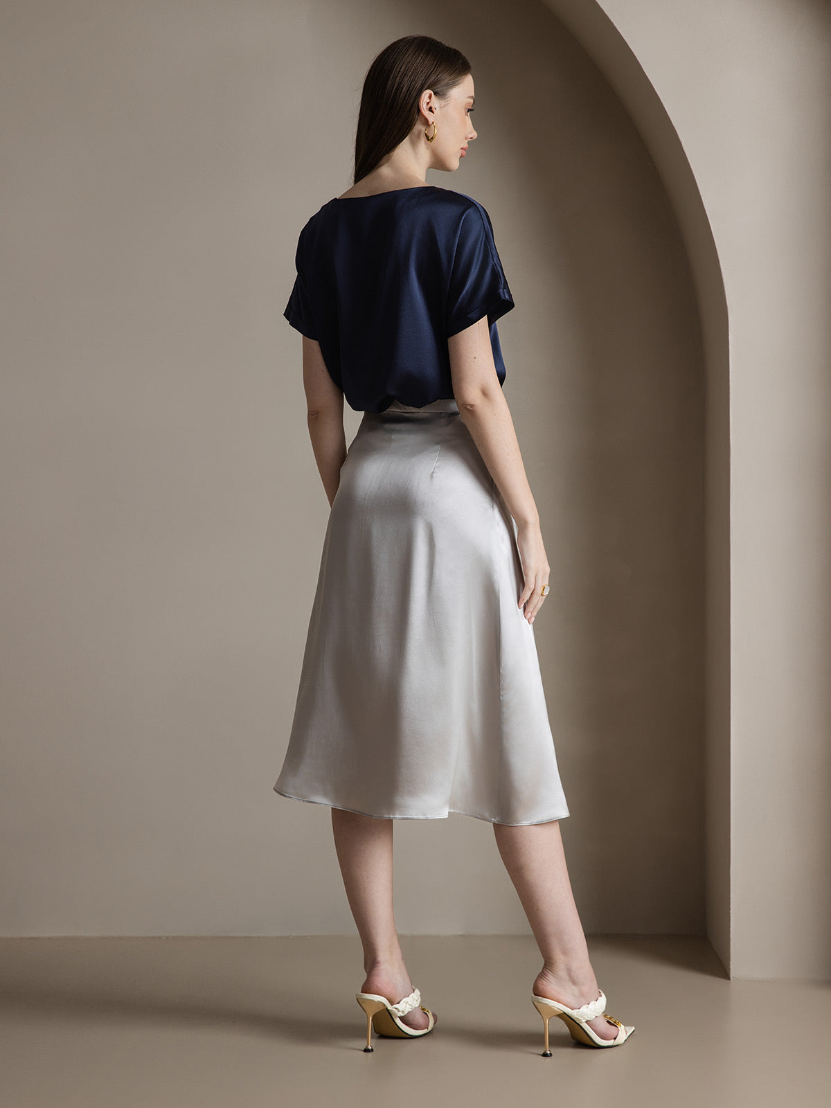 [Vaalean Harmaa] SilkSilky-FI 19Momme Skirt 006