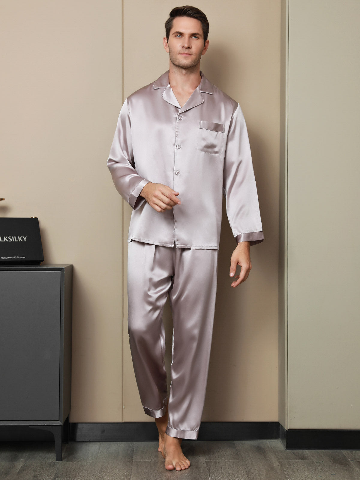 [Vaalean Mauve] SilkSilky-FI 19Momme Mens Pajamas 003