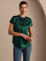 [Tummanvihreä] SilkSilky-FI Short Sleeve Blouse 003