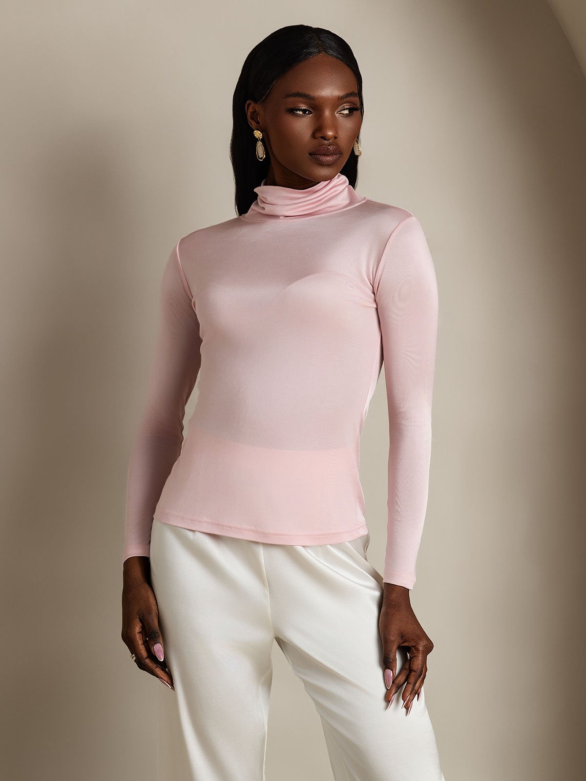 [Korallinpunainen] SilkSilky-FI Silk Long Sleeve Womens T-Shirt 002