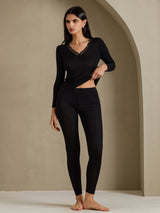 [Musta] SilkSilky-FI Long Sleeve V Neck Naisten Pitkät Alusvaatteet 004